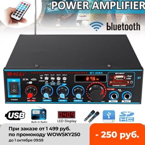 800W HIFI 2CH Audio Power Amplifier 12/220V Home Theater Sound System Audio Mini Amplifier FM USB SD bluetooth W/Remote Control
