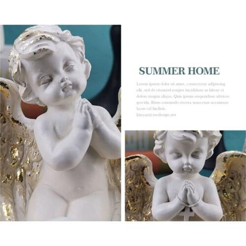 11XA Vintage Kneeling Praying Cherub Statue Resin LED Angel Candlestick Ornaments Angel Figurines Flamless Candle Holder