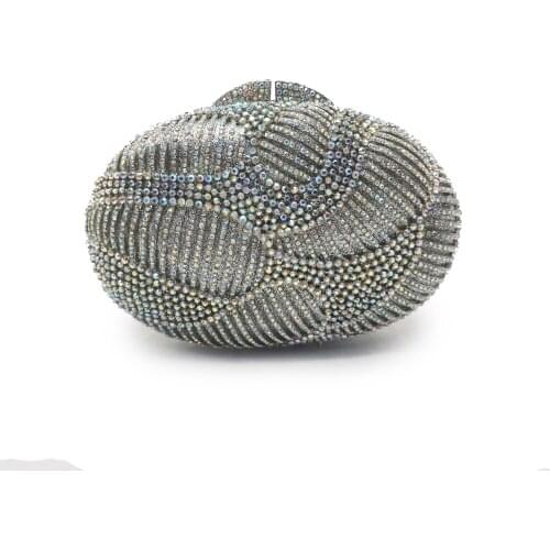 XIYUAN Women AB Silver Color Rhinestone Minaudiere Handbag Women Crystal Evening Bag Party Gala Dinner Wedding Clutch Purses Bag
