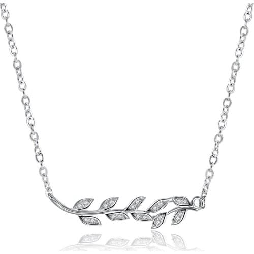 ZEMIOR 925 Sterling Silver For Women Simple Olive Branch Plant Pendant Necklaces Trendy Cubic Zirconia Necklace Fine Jewelry