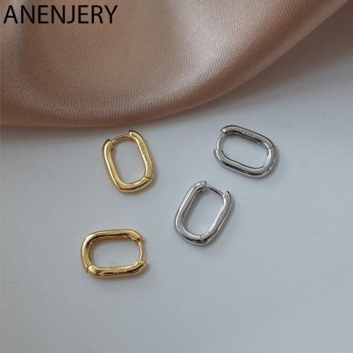 ANENJERY 925 Sterling Silver U-Shaped Oval Hoop Earrings For Women Personality Fashion Earrings Retro Jewelry S-E1082