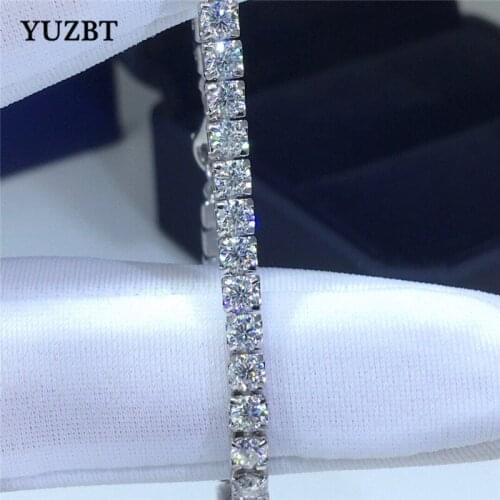 YUZBT Women 925 Silver 5 Carat Gemstone Beads Bracelet Excellent Cut Diamond Test Past D Color Moissanite Chain Wedding Jewelry