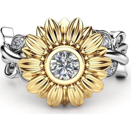Ajojewel Chrysanthemum Sunflower Ring Zirconia Unique Rings For Women Silver-gold-color Fashion Finger Jewelry Wholesale