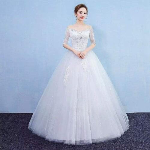 Wedding Dress Crystal Floral Print Boat Neck Lace Up Half Sleeve Sequins Floor-Length New Plus Size Wedding Gowns For Women G313