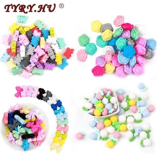* 100pc Cartoon Silicone Beads Food Grade Baby Teether BPA Free DIY Teething Necklace For Baby Nurse Accessories And Gifts
