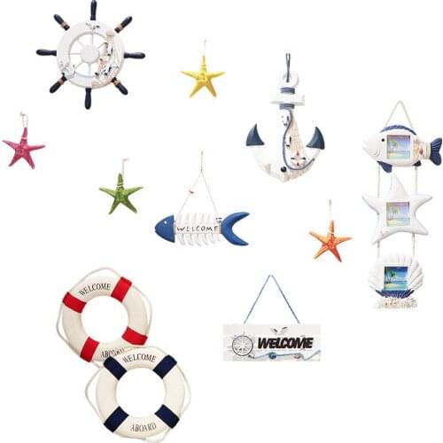 11pcs Ocean wind creative photo frame combination Mediterranean photo wall background wall with starfish rudder welcome card