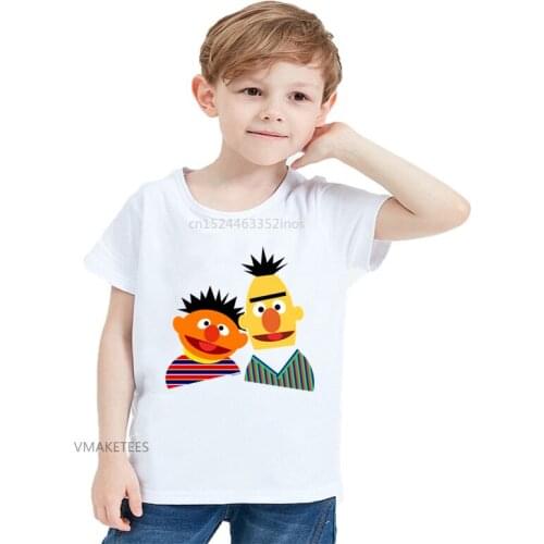 2018 Summer Girls & Boys Cartoon T shirt Children Sesame Street Ernie and Bert Print T-shirt Baby Kids Funny Clothes