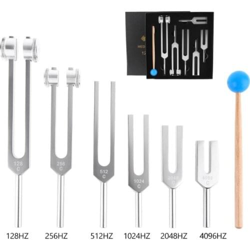 6Pcs/Set Aluminum Medical 128Hz-4096Hz Tuning Fork Tools Kit Healing Sound Vibration Therapy with Mallet