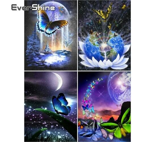 EverShine Diamond Painting Butterfly Diamond Embroidery Full Drill Square Animal Mosaic Cross Stitch Moon Rhinestone Home Decor