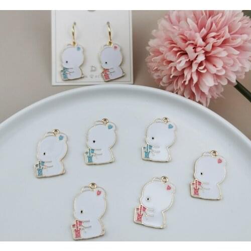ApeUr 10pcs Lovely Bear Drinking Water Enamel Metal Charms Pendants Fit Earrings Necklace Floating Jewelry DIY Accessories CUTE