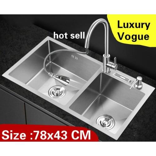 Free shipping Home kitchen manual sink double groove vogue wash vegetables high quality 304 stainless steel hot sell 78x43 CM