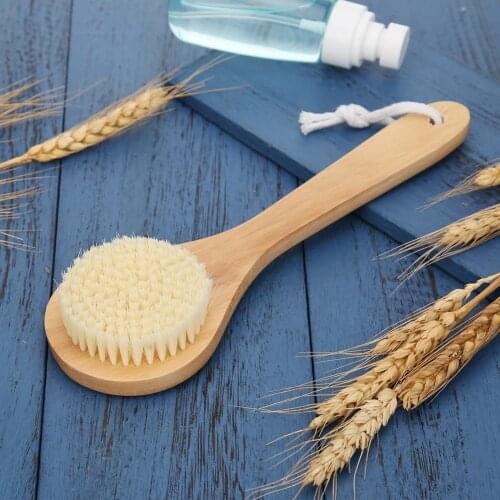 Wooden Handle Bristle Bath Brush Shower Massage Exfoliating Body Dry Brush Natural Boar Bristle Organic Bamboo Wet Back Shower