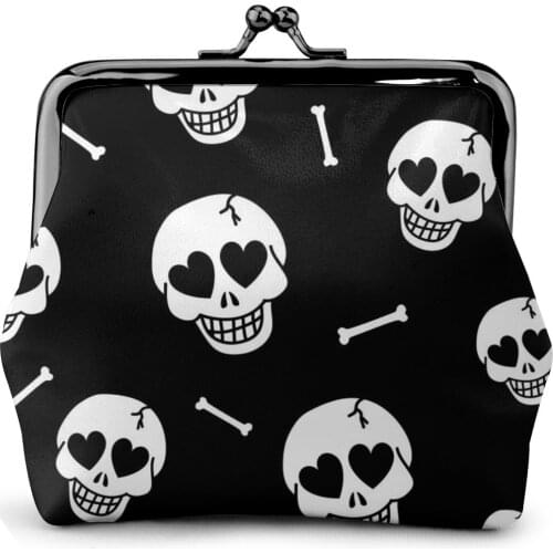 Women Coin Purse Card Holder Wallet Hearts And Skulls Metal Frame Change Purse For Girls Small lipstick Coin Bag