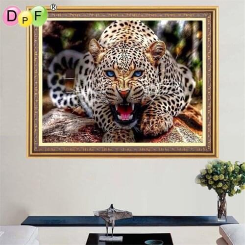 DPF diamond embroidery 5d Round Full Roaring leopard Diamond Painting Cross Stitch Mosaic cube Crafts Home decor pictures