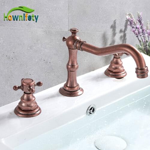 European retro 3 hole Basin Sink Faucet dual Handle hot and cold mixer Tap Plum shape Torneira Chrome romon copper brushed ORB