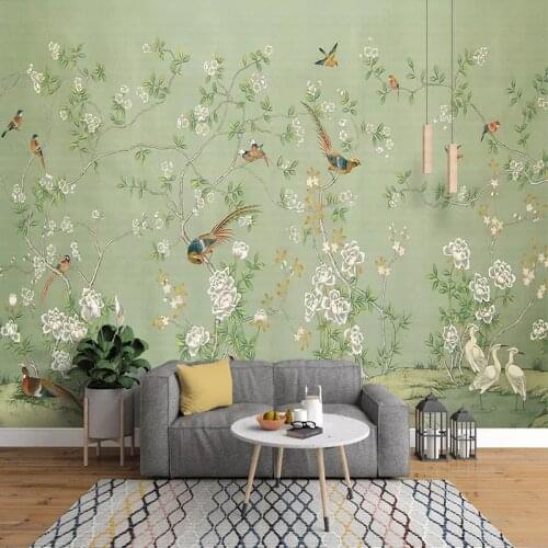 Custom 3D Photo Wallpaper Non-woven Hand Painted Oil Painting Pastoral Flower Bird Wall Mural Wallpapers For Living Room Bedroom