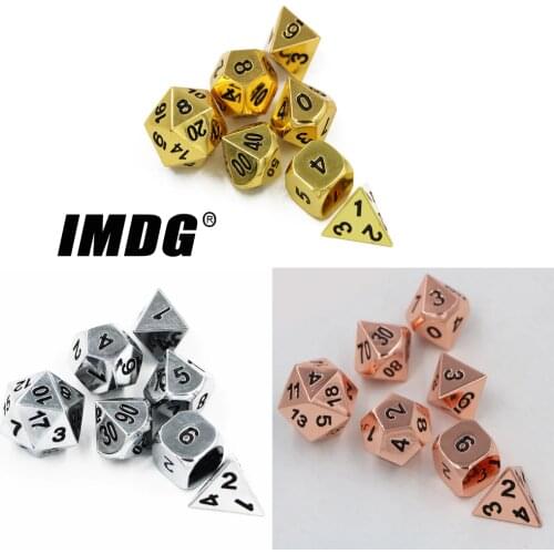 IMDG 7pcs/set Creative RPG Game Dice Polyhedron Metal Dice DND Plating Color Digital Game Dice