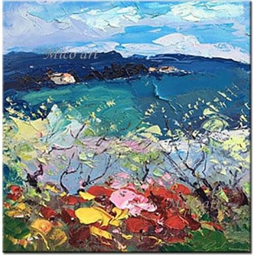 100% hand drawn spring landscape picture canvas abstract oil painting heavy textured thick abstract canvas wall decoration art