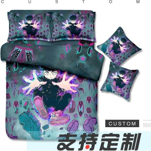 Mob Psycho 100 3/4pcs Bedding Set All Season Decorative Comforter Duvet Cover Set for Teen Boy Duvet Cover Pillowcases Sheet