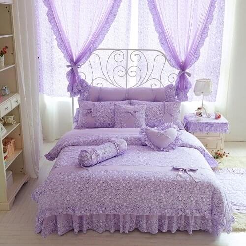 Korean style purple floral bedding set 100% cotton twin queen king size girls bed set princess cute bed linen duvet cover set 38