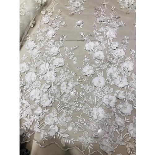 3D lace 3D puffy flowers beaded lace bridal dress lace fabrics 10 yards/Lot