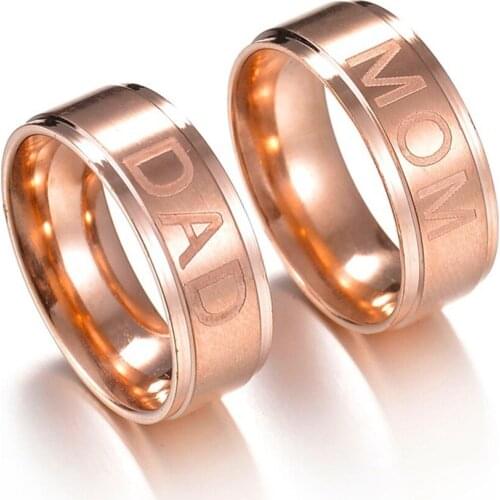 MIQIAO Stainless Steel Carved English Letter Love Mom Dad Rings for Women Men Monther Fathers Day Friends Gift Fashion Jewelry