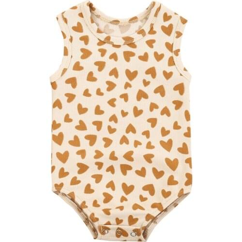 Fashion Baby Girls Fresh Heart Printed Jumpsuits Round Neck Sleeveless Triangle Wrapped Bodysuits One Piece Clothing