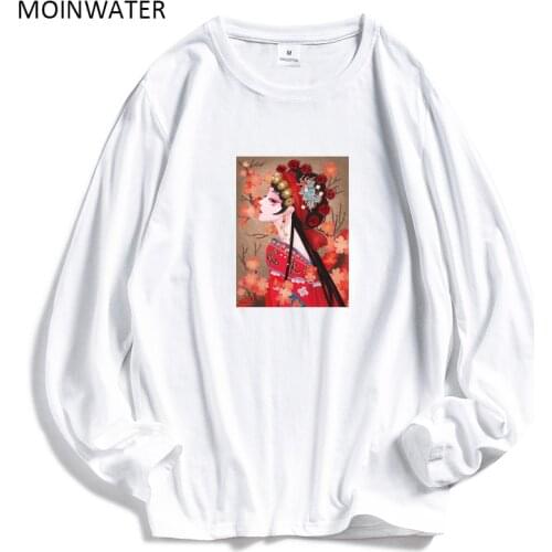 MOINWATER 2021 NEW Women Long Sleeve T-shirts Female Classic Print Cotton Tops Lady Fashion Soft Basic Tees MLT2033