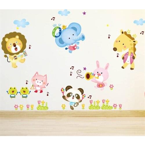 Cartoon Animals Concert Wall Stickers For Kindergarten Kids Room Decoration Safari Wall Mural Art Diy Home Decals Pvc Posters