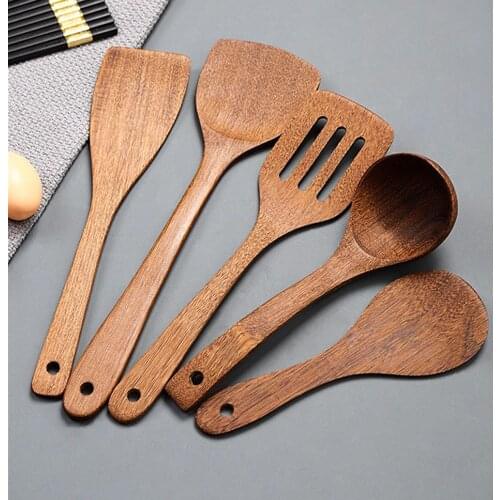 Wooden Kitchenware Set Long Handle Spatula Rice Scoop Vegetable Meat Cooking Shovel Mixing Spoons for Nonstick Pan Kitchen Tools