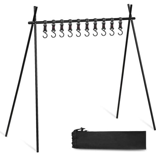 Outdoor Camping Solid Rack Multi Functional Cookware Rack Portable Folding Aluminum Alloy Hanging Rack with 10 Hooks