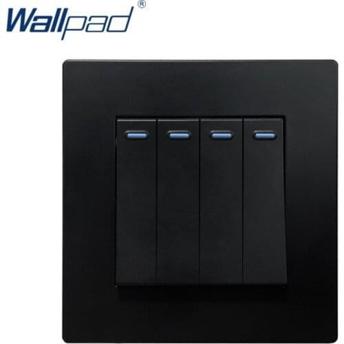 2021 New Arrival 4 Gang 1 Way Wallpad Luxury Wall Light Switch Rocker Switch 10A AC110~250V Black PC Panel