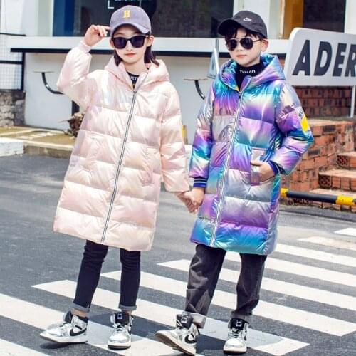 2020 New Children White Duck Down Jacket Winter Boys Girls Long Coat Korean-Style Mid-Length Jacket New Colorful Down Clothes