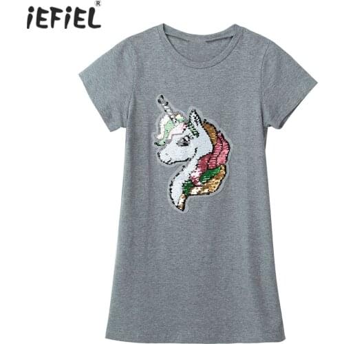 New Girls Dress Children Sequin Horse Applique Short Sleeve Princess Dress Cotton Casual Kids Party Dresses Baby Girl Clothes