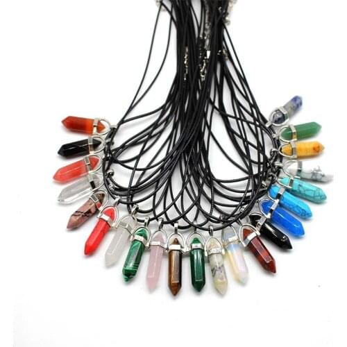 New Arrival Natural Stones Multi-color Alloy Buckle Hexagonal Prism Shape Crystal Ladies Pendant Necklace Exquisite Small Gift