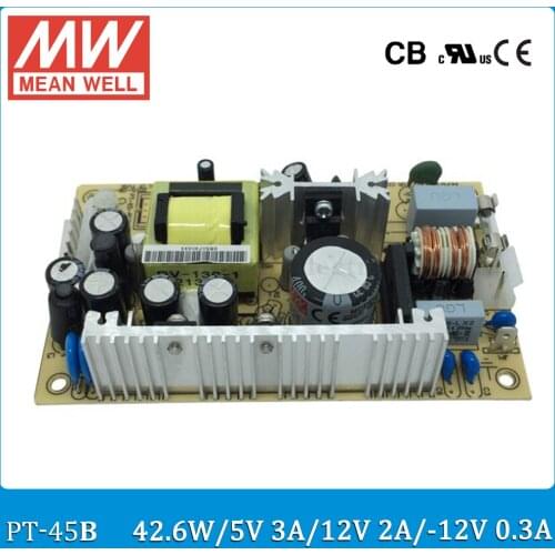 Original MEAN WELL PT-45B 45W triple output 5V 12V -12V Switching Power Supply open frame type PT-45
