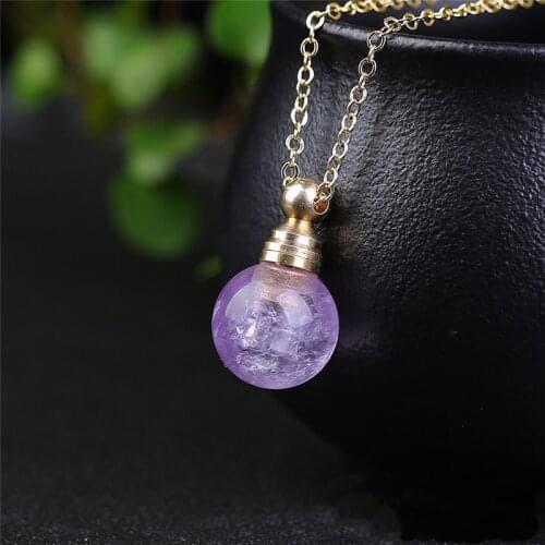 Natural Quartz Stone Perfume Bottle Necklace Real Amethysts Crystal Essential Oil Diffuser Necklace Choker Reiki Healing Jewelry