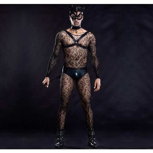 Role Play Sexy Mesh Cat Uniform Set Cosplay Gay Bar Dance Perform Costume Outfit
