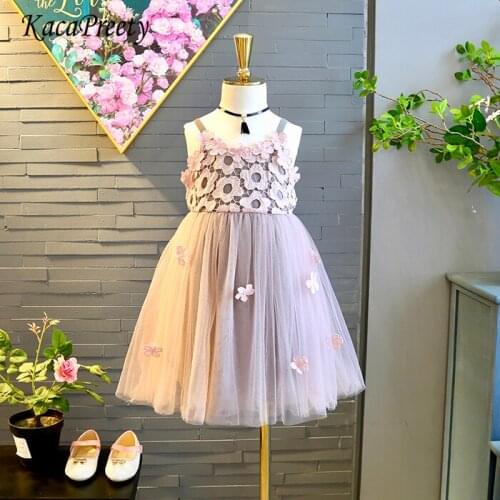 Xmas baby girls party lace tulle flower dress Gown Fancy Bridesmaid party bebe vestidos elegant toddler girls clothing
