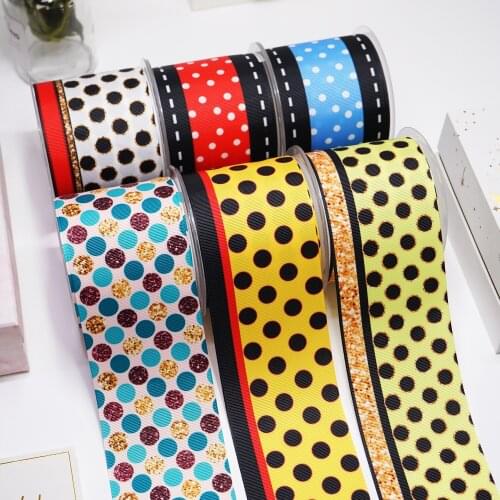 DIY Cartoon Dots And Stripes Printed Grosgrain Ribbon For Craft Supplies Sewing Accessories 5 Yards. 49168