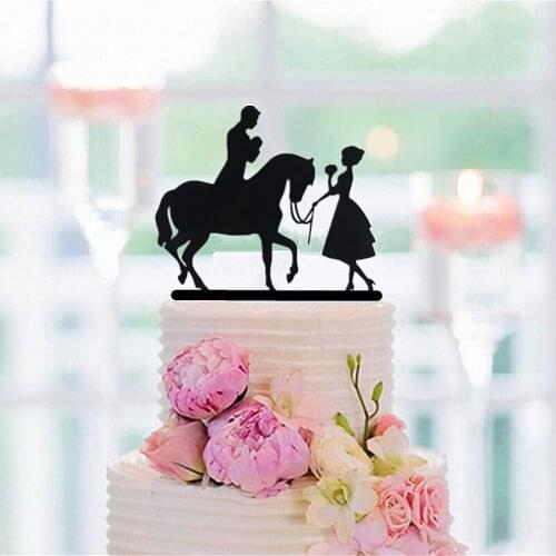 Silhouette-Bride Lead the Horse and Groom on the Horse Wedding Cake Topper for Wedding Party Decorations