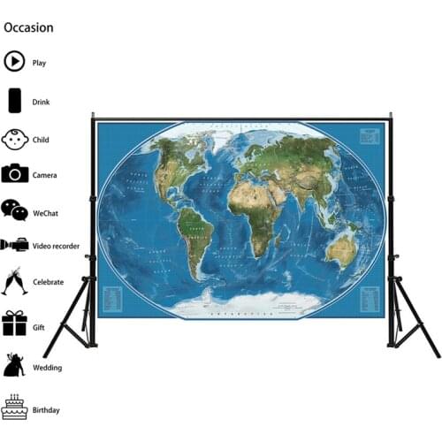 150x100cm Satellite Imagery of The World Foldable Non-woven World Map With Largest Land And Water Bodies Rank By Area