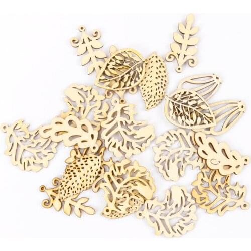 Mixed Leaves Pattern Wooden Scrapbooking Art Collection Craft for Handmade Accessory Sewing Home DIY 20-40mm 20pcs