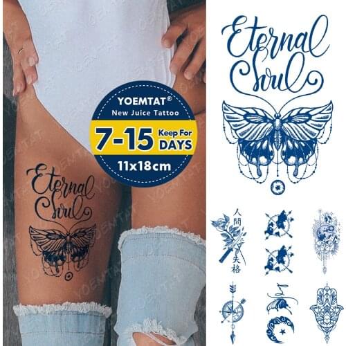 Juice Lasting Waterproof Temporary Tattoo Stickers Butterfly English Letter Chinese Clock Flash Tattoos Ink Body Art Fake Tatoo