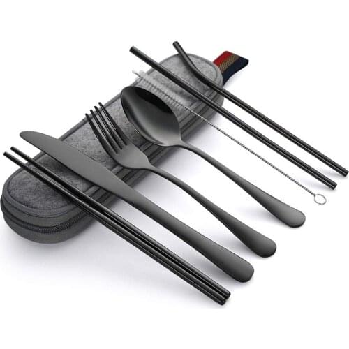 Dinnerware Set Travel Cutlery Set Camping Tableware Reusable Utensils Set with Spoon Fork Chopsticks Straw and Portable Case