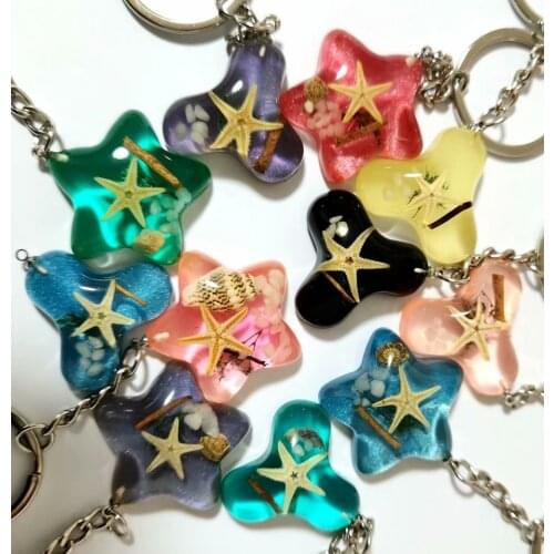 YQTDMY 12 pcs mixed color starfish vogue keychain Specimen keychain Crafts