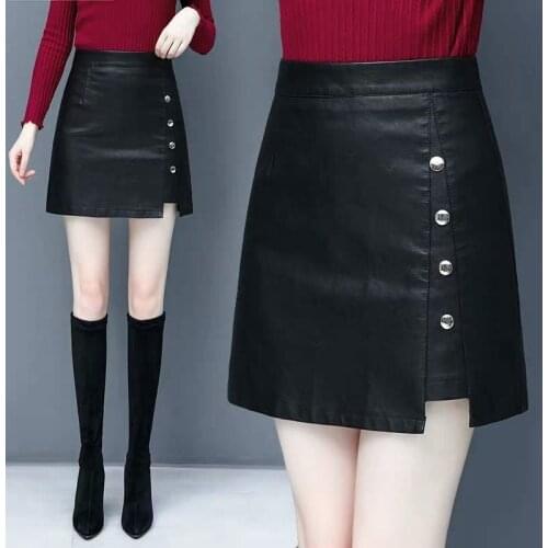 Leather Skirt Womens High Waist Autumn Winter A- line Skirt PU Leather Skirt plus Size Woman Skirts Faldas Jupe