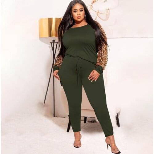 5XL Plus Size Womens Sets T Shirt Tops Pants Suits 2021 Autumn Fashion Leopard Print Casual Large Size Tracksuit Two Piece Set