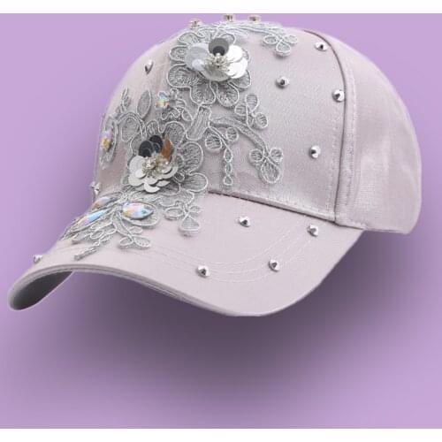 Rhinestone Baseball Cap BVintage Luxury Woman Cowboy Baseball Cap Flower Pattern Gorras Female High Quality Glass Diamond Hat