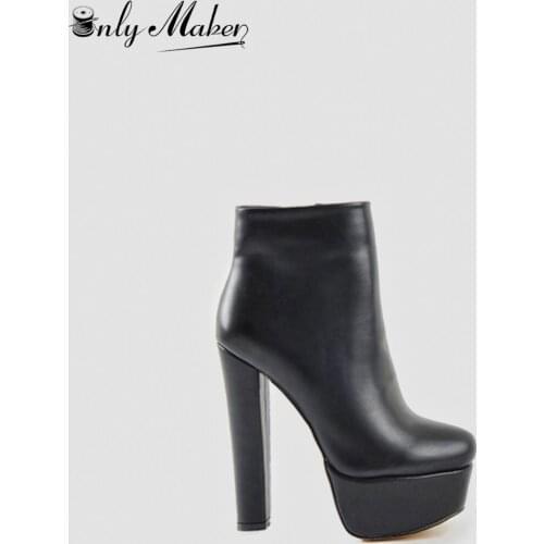 Onlymaker Womens Classic Block Chunky Heel Platform Boots Round Toe High Heels Black Ankel Boots For Big Large Size men Women